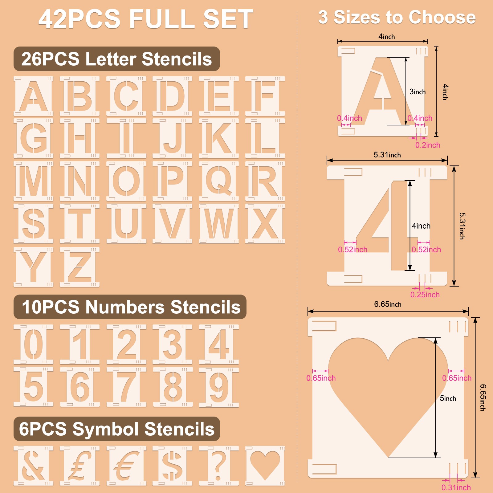 Briartw 4 inch Height Letter Stencils Symbol Numbers Craft Stencils 42  Pieces Full Set Interlocking Stencil Kit,Reusable Alphabet Templates for  Painting 
